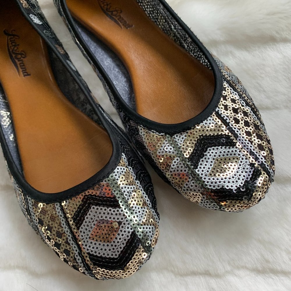 LUCKY BRAND - Black Gold Sequence Flats